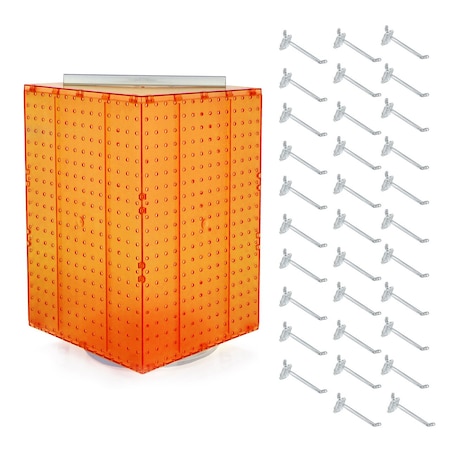 Azar Displays Four-Sided Revolving 14''W x 20''H Pegboard Counter Display w/ 32 4'' Hooks 701414-ORG-4C32